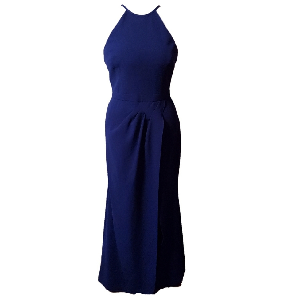 Xscape Dk. Royal Blue Floor Length Halter Gown